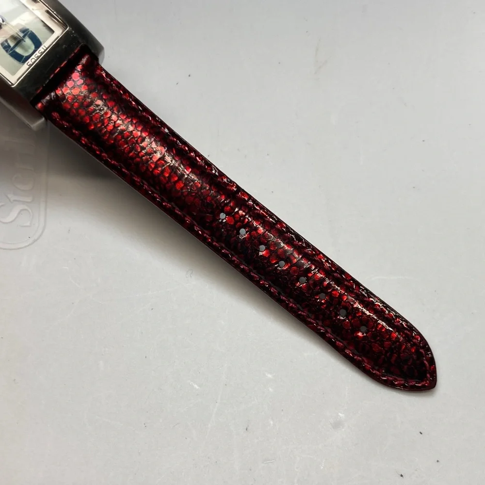 Fossil Big Tic JR-7993, red and black strap, new batteries, stainless